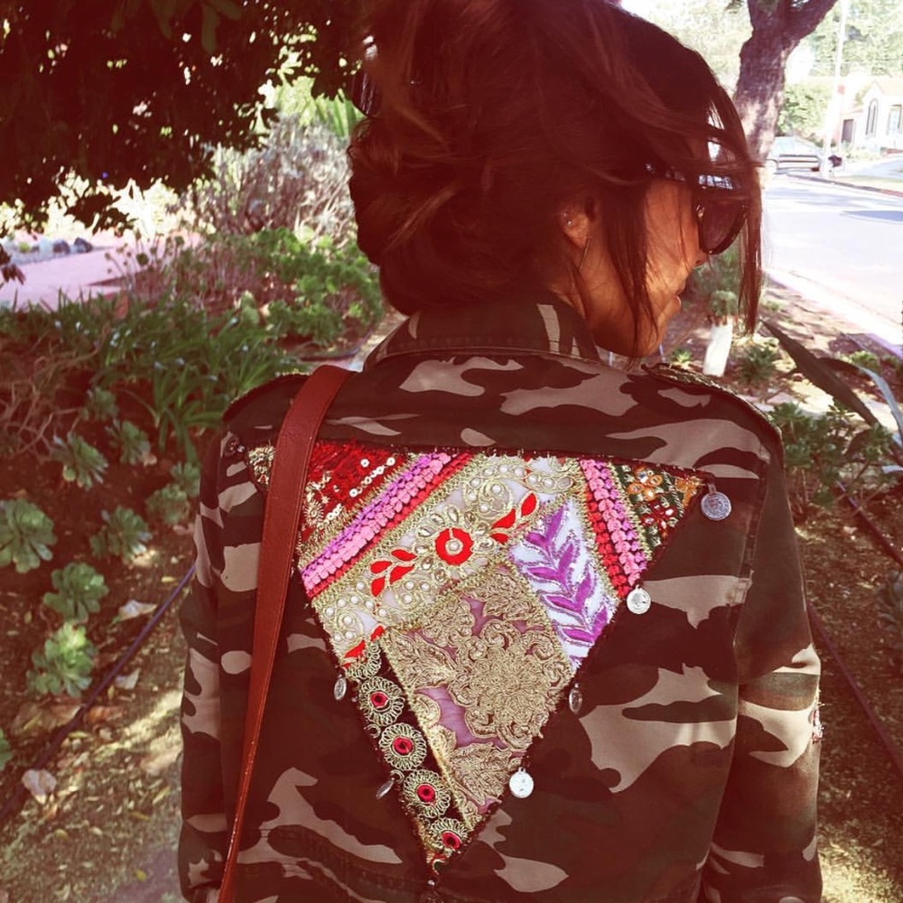 Beautiful Stories embroidered boho camo military jacket